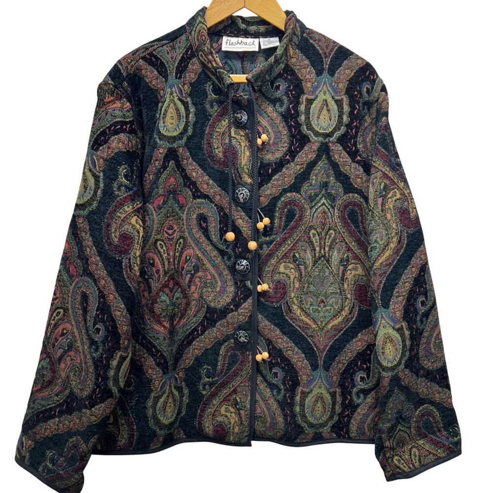 Flashback Vintage Tapestry Jacket Womens 2X Multicolor Jacquard Artsy Boho